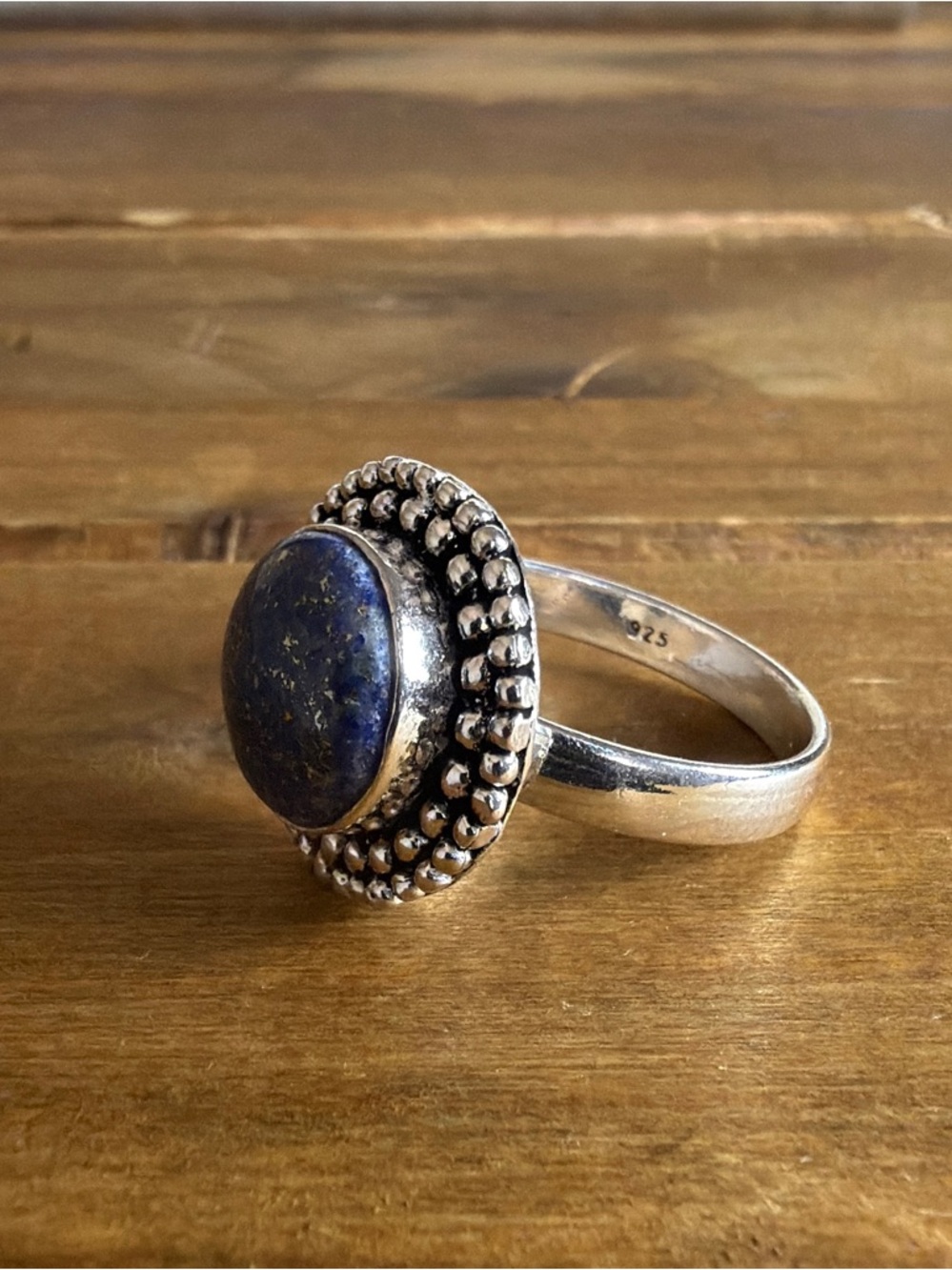 Vintage Bohemian Lapis Lazuli Women Jewelry Gemstone Ring Size 10 Silver 925 - Picture 3 of 4